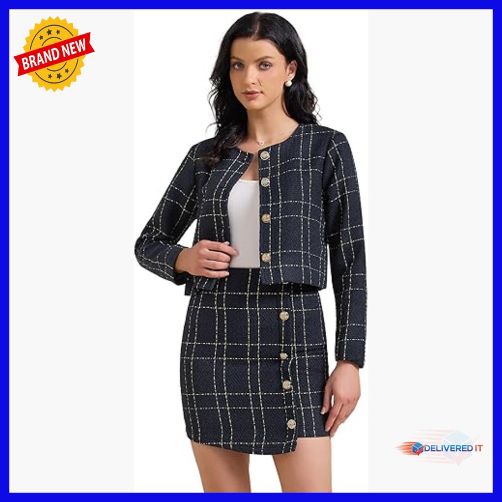 Tweed Blazer Mini Skirt Set Business Casual 2 Piece Outfit
